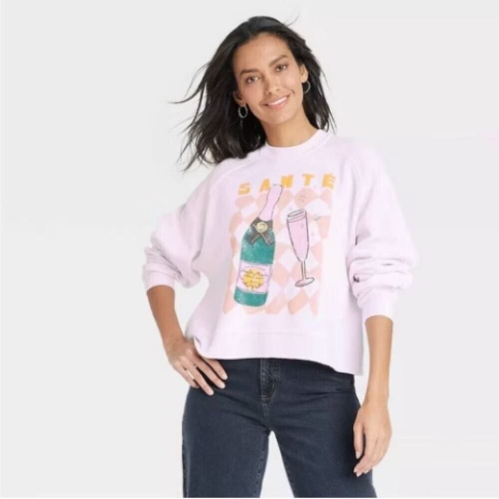 Grayson Threads Women's Pink Sante Champagne Graphic Sweatshirt Size XS